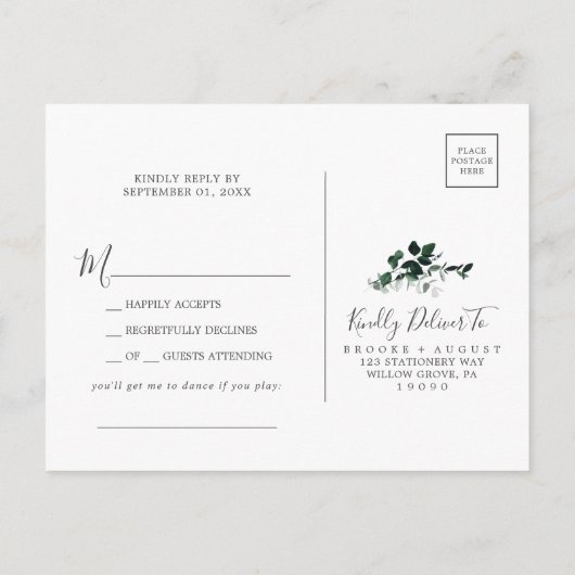 Emerald Greenery Song Request RSVP Briefkaart (Achterkant)