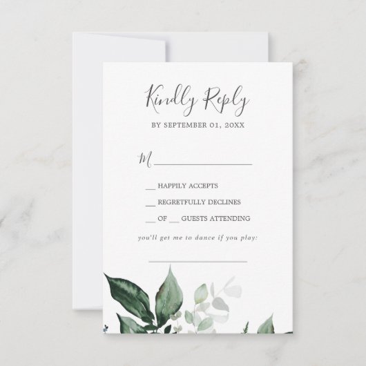Emerald Greenery Song Request Wedding RSVP Kaart (Voorkant)