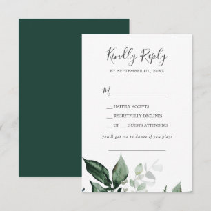 Emerald Greenery Song Request Wedding RSVP Kaart