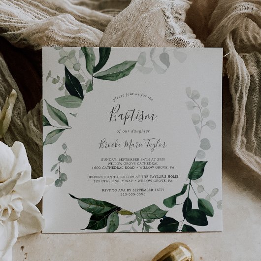 Emerald Greenery Square Baptisme Kaart