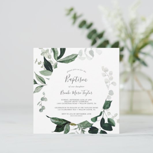 Emerald Greenery Square Baptisme Kaart (Staand voorkant)