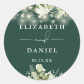 Emerald Greenery String Lights Huwelijksgunst Ronde Sticker (Voorkant)