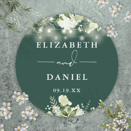 Emerald Greenery String Lights Huwelijksgunst Ronde Sticker