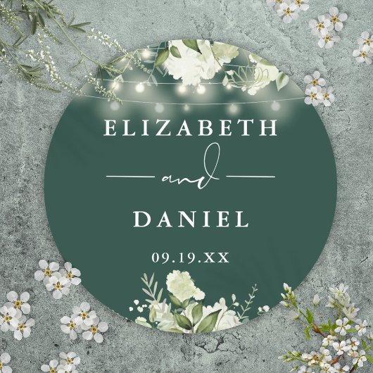 Emerald Greenery String Lights Huwelijksgunst Ronde Sticker