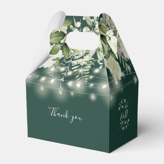 Emerald Greenery String Lights Monogram Huwelijk Bedankdoosjes (Achterkant)