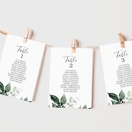 Emerald Greenery Table Number Seating Chart Kaarte