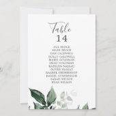 Emerald Greenery Table Number Seating Chart Kaarte (Voorkant)