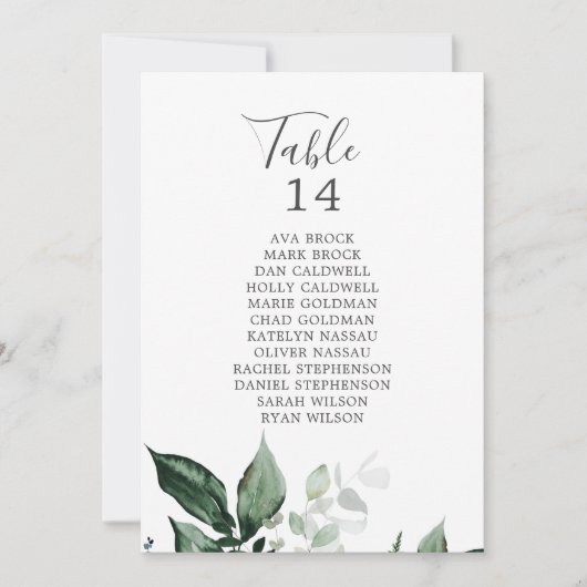 Emerald Greenery Table Number Seating Chart Kaarte (Voorkant)