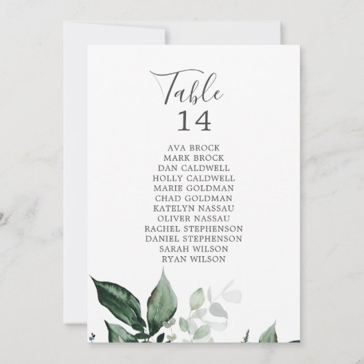 Emerald Greenery Table Number Seating Chart Kaarte (Achterkant)
