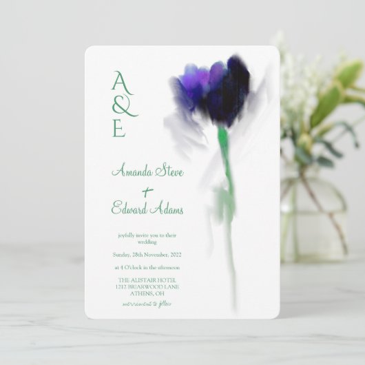 Emerald Greenery Tulip Floral Monogram Weddenschap Kaart (Staand voorkant)