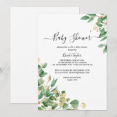 Emerald Greenery | Uitnodiging voor grijs Baby sho (Voorkant / Achterkant)