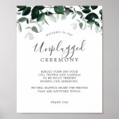 Emerald Greenery Unplugged Ceremony Sign Poster (Voorkant)