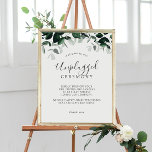 Emerald Greenery Unplugged Ceremony Sign Poster<br><div class="desc">Dit emerald greenery niet-aangesloten ceremoniebord is perfect voor een boho bruiloft. Het elegante maar rustige ontwerp is voorzien van rooddonkergroene waterverf bladeren en eucalyptus met een modern boeienbos.</div>