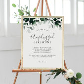 Emerald Greenery Unplugged Ceremony Sign Poster