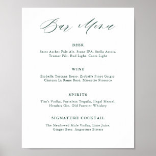 Emerald Greenery Vintage Wedding Bar Menu Poster