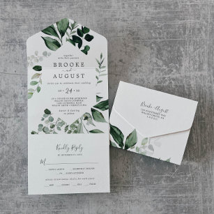Emerald Greenery Wedding all in one Invitation All In One Uitnodiging