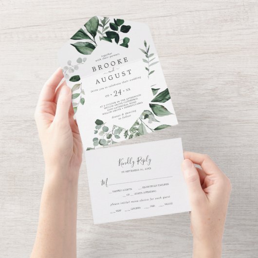Emerald Greenery Wedding all in one Invitation All In One Uitnodiging (Afscheurbaar)
