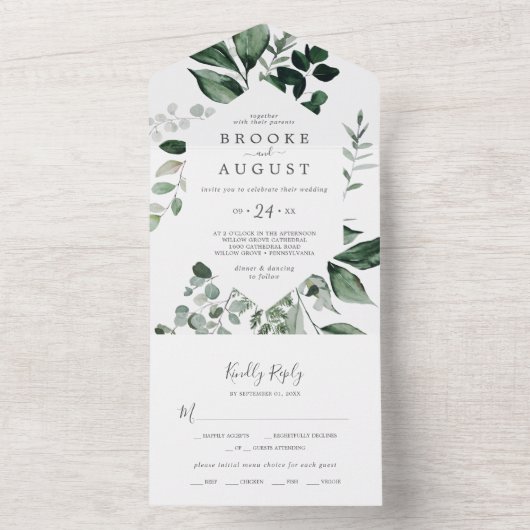 Emerald Greenery Wedding all in one Invitation All In One Uitnodiging (Binnen)
