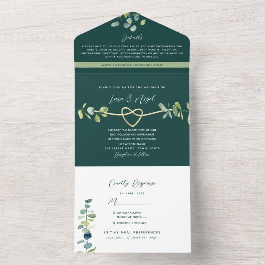 Emerald Greenery Wedding All In One Uitnodiging (Binnen)
