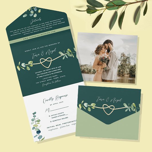 Emerald Greenery Wedding All In One Uitnodiging