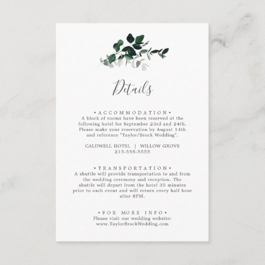 Emerald Greenery Wedding Details Enclosure Kaart (Voorkant)