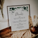 Emerald Greenery Wedding Drink Menu Sign Poster<br><div class="desc">Dit emerald greenery bruiloft drink menubord is perfect voor een boho bruiloft. Het elegante maar rustige ontwerp is voorzien van rooddonkergroene waterverf bladeren en eucalyptus met een modern boeienbos.</div>