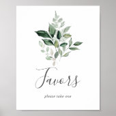 Emerald Greenery Wedding Favors Sign Poster (Voorkant)