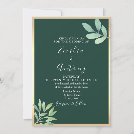 Emerald Greenery Wedding Invitation Kaart (Voorkant)