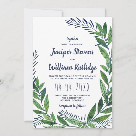 Emerald Greenery Wedding Kaart (Voorkant)