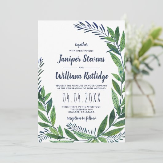 Emerald Greenery Wedding Kaart (Staand voorkant)