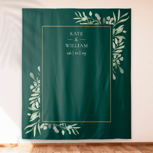 Emerald Greenery Wedding Photo Booth-achtergrond Wandkleed