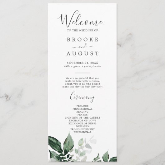 Emerald Greenery Wedding Program Programmakaart (Voorkant)