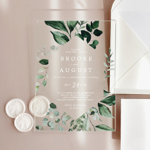 Emerald Greenery White Herfst Woodland Wedding Acryl Uitnodigingen