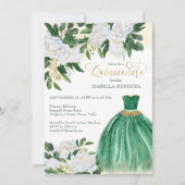 Emerald Greenery White Peony Princess Quinceanera Kaart (Voorkant)