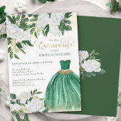 Emerald Greenery White Peony Princess Quinceanera Kaart
