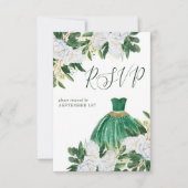 Emerald Greenery White Peony Quinceanera Princess RSVP Kaartje (Voorkant)