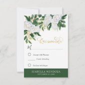 Emerald Greenery White Peony Quinceanera Princess RSVP Kaartje (Achterkant)