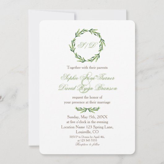 Emerald Greenery Wreath Monogram Wedding Kaart (Voorkant)