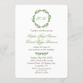 Emerald Greenery Wreath Monogram Wedding Kaart