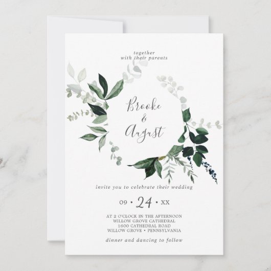 Emerald Greenery Wreath Wedding Kaart (Voorkant)