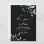 Emerald Greenery | Zwart Baby shower Kaart (Voorkant)