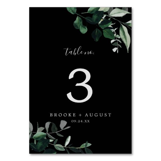 Emerald Greenery | Zwart tabelnummer Kaart (Voorkant)