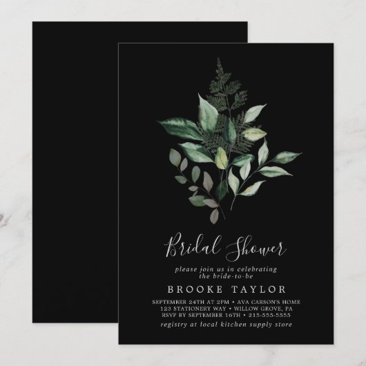 Emerald Greenery | Zwart Vrijgezellenfeest Kaart (Voorkant / Achterkant)