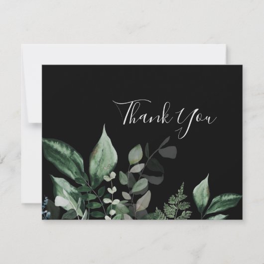 Emerald Greenery | Zwarte Hartelijk dank Bedankkaart (Voorkant)