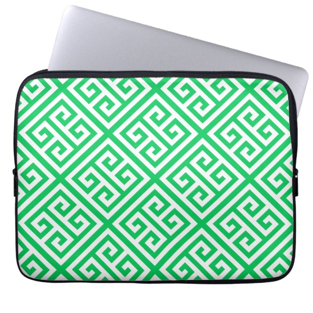 Emerald Grn White Med Greek Key Diag T Pattern #1 Laptop Sleeve (Voorkant)