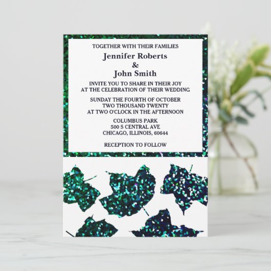 Emerald Groen Blauw Ombre Glitter Herfst Leaf Brui Kaart (Staand voorkant)