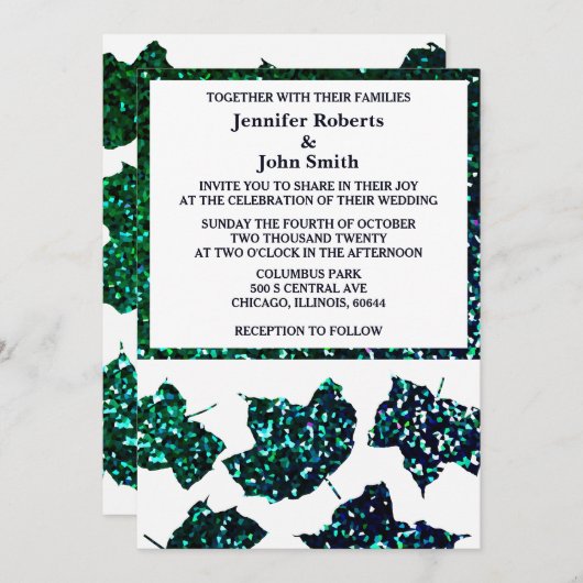 Emerald Groen Blauw Ombre Glitter Herfst Leaf Brui Kaart (Voorkant / Achterkant)