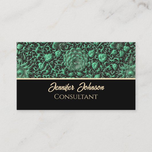  Emerald Groen Bloemen Roos met Goud Script Visitekaartje (Voorkant)