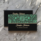  Emerald Groen Bloemen Roos met Goud Script Visitekaartje
