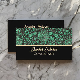  Emerald Groen Bloemen Roos met Goud Script Visitekaartje